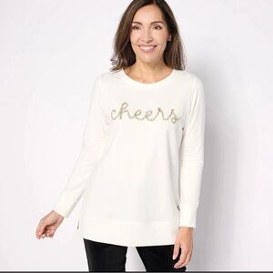Belle by Kim Gravel Cheers Embellished Long Sleeve Knit‎ Top